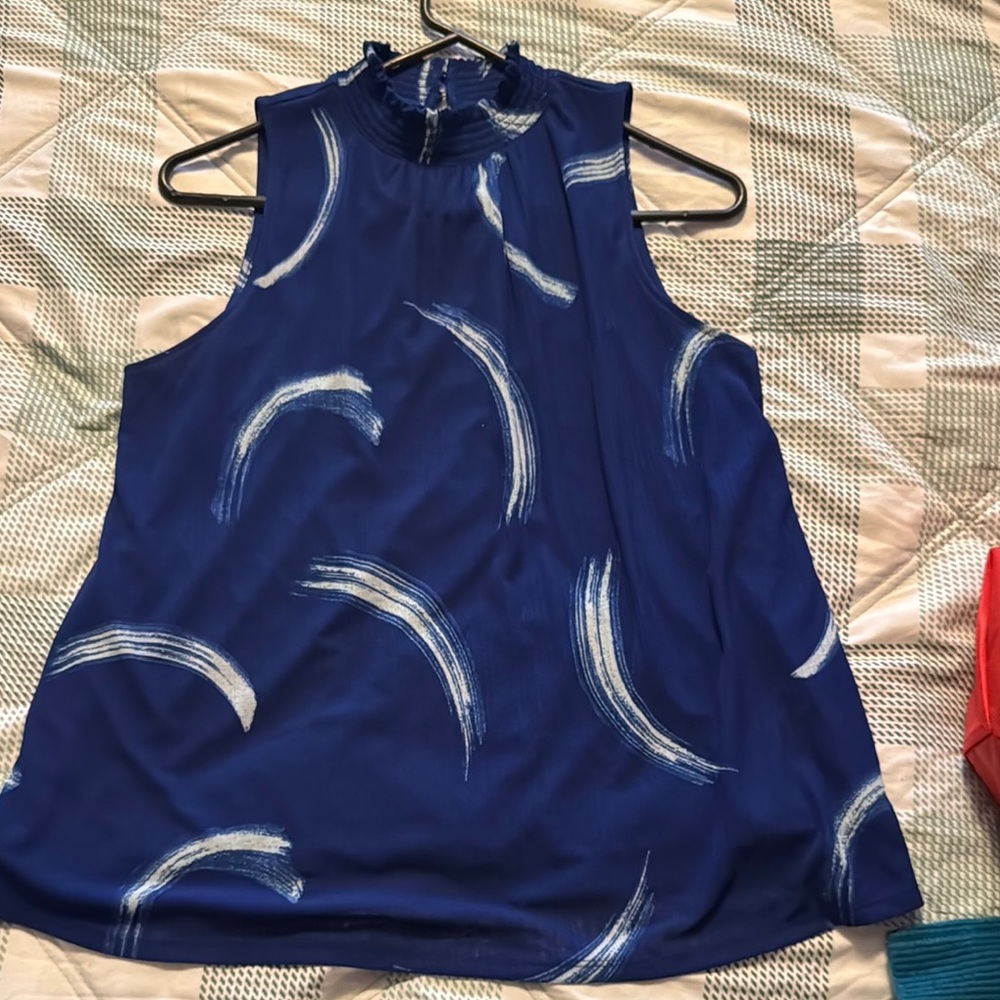Blue Sleeveless Top with White Accents